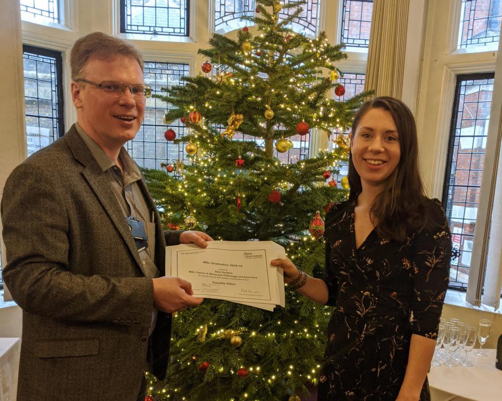 Congratulations to this year's BCI graduates. Danielle Hilton was awarded the prize for Best Student on the MSc Cancer & Molecular Pathology and Genomics course.