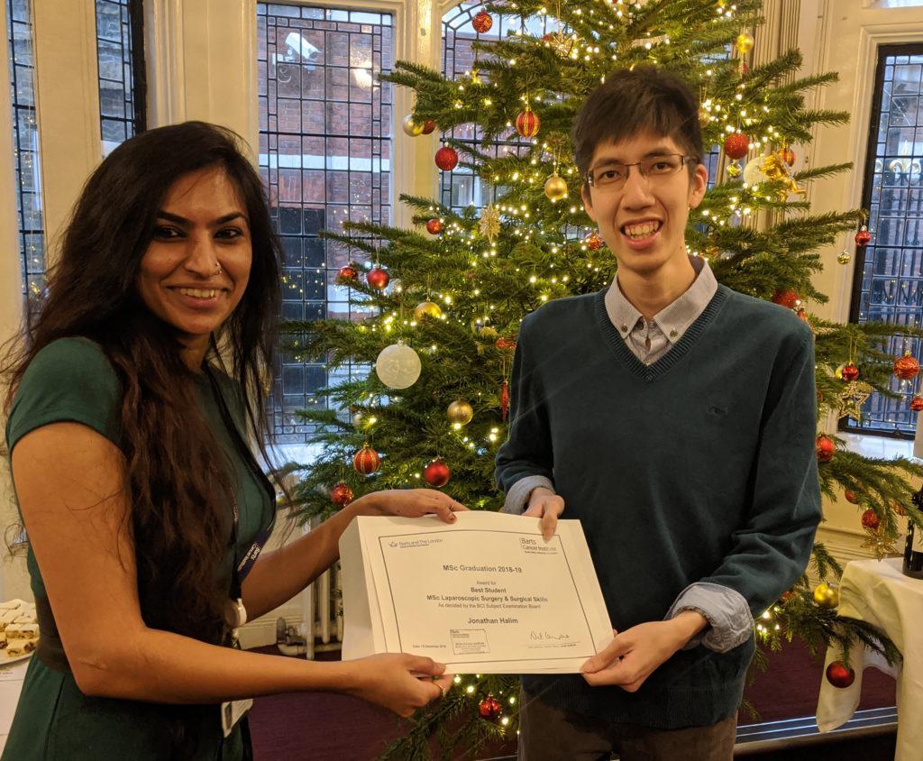 Congratulations to this year's BCI graduates. Jonathan Halim was awarded the prize for Best Student on the MSc Laparoscopic Surgery & Surgical Skills course.