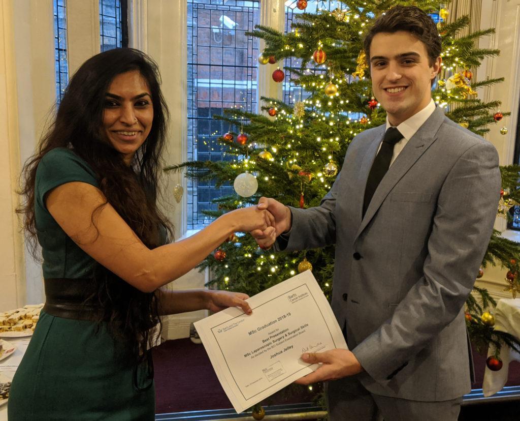 Congratulations to this year's BCI graduates. Joshua Jelley was awarded the prize for Best Presentation on the MSc Laparoscopic Surgery & Surgical Skills course.