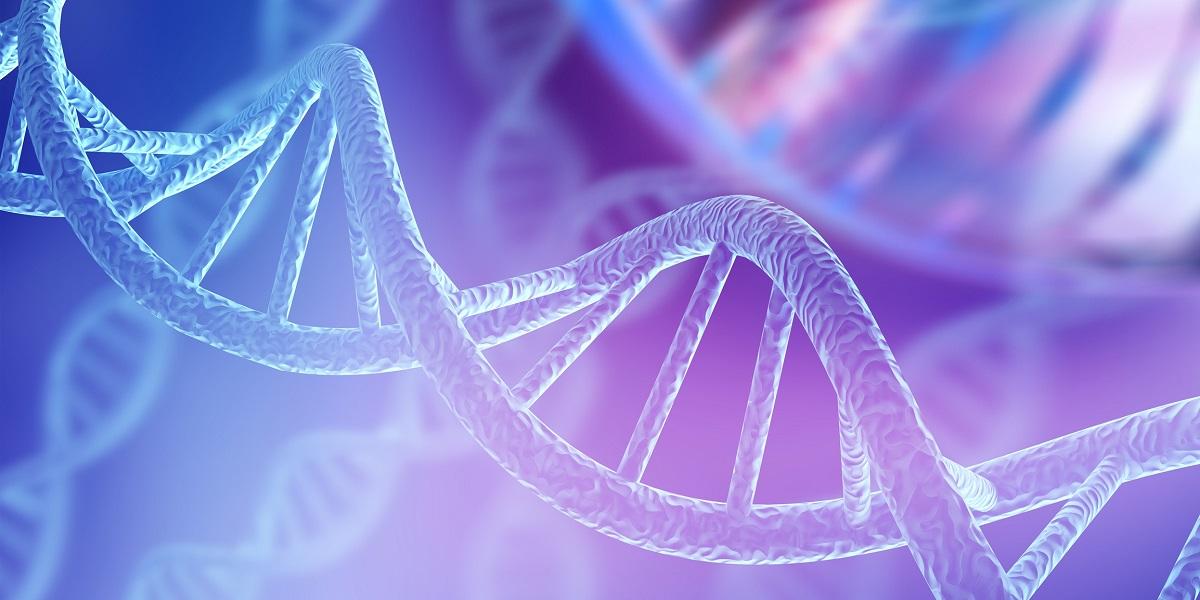 Blue DNA structure isolated background. 3D illustration