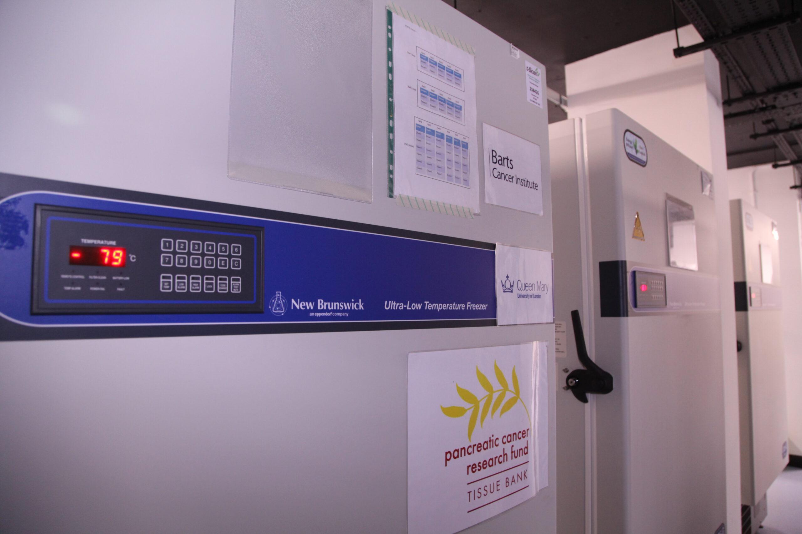 Close up of a freezer used to store tissue bank samples.
