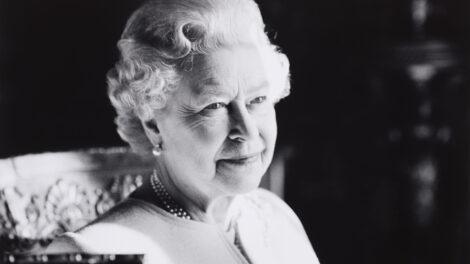 A black and white image of Her Majesty The Queen, Elizabeth II