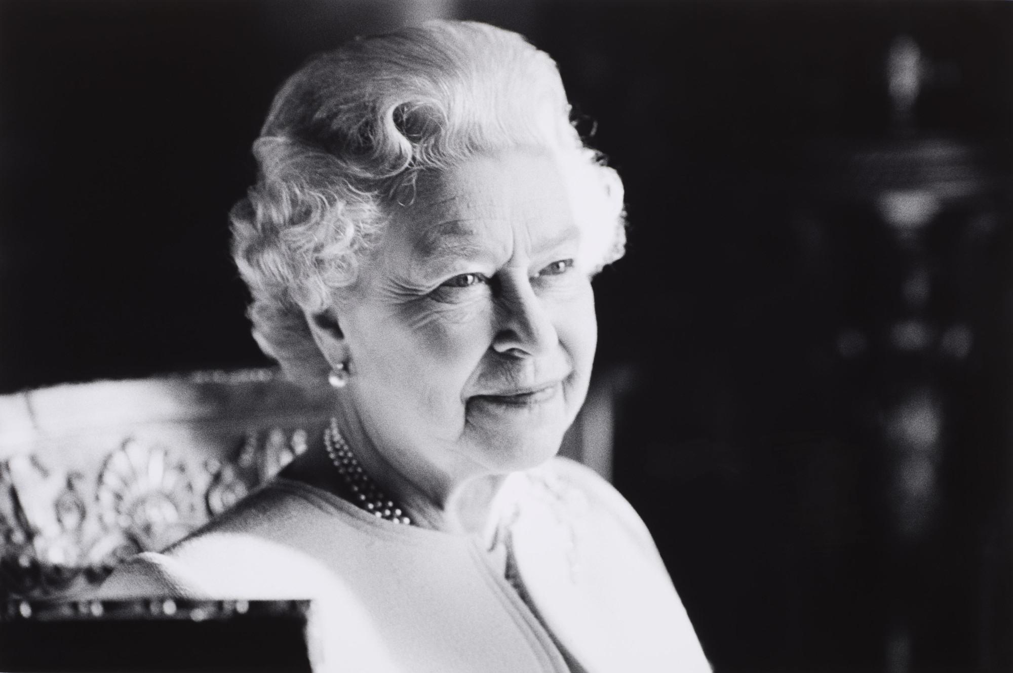 A black and white image of Her Majesty The Queen, Elizabeth II